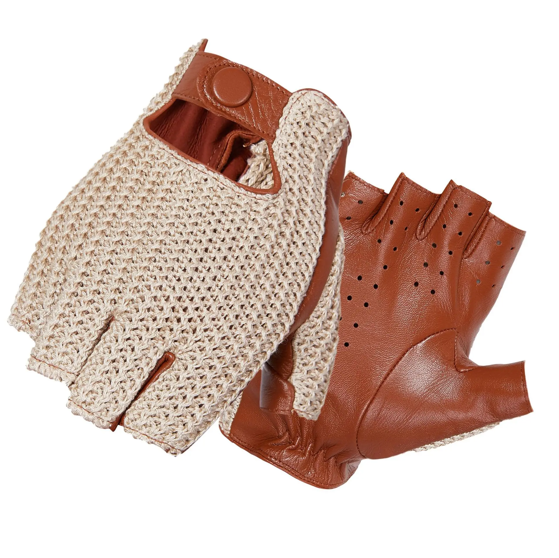 Leather Driving Glove - Erkek Hakiki Deri Astarsız Retro Çıtçıtlı