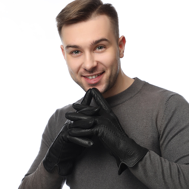 Wool Glove Lined - Erkekler için yapay deri, içi yünlü,